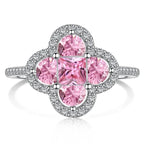 Anello quadrifoglio luminoso con cristalli argento e rosa