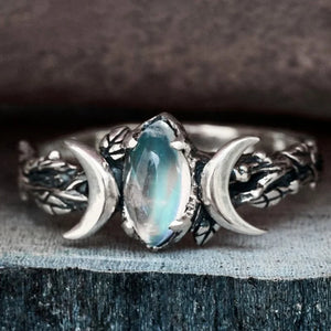 Bague Triple Lune Sorcellerie Femme Wiccan Pierre