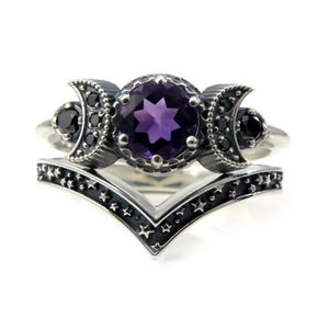 Bague Triple Lune Sorcellerie Femme Wiccan violet