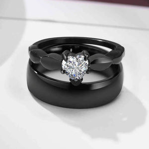 Bagues pour Couples Coeur Anneau Romantique et zircon noir