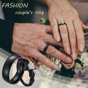 Bagues pour Couples Coeur Anneau Romantique et zircon noir