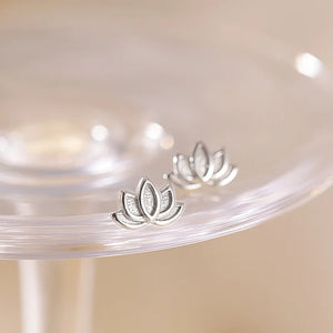 Boucles Clous d'Oreilles Fleur de Lotus Femme argent