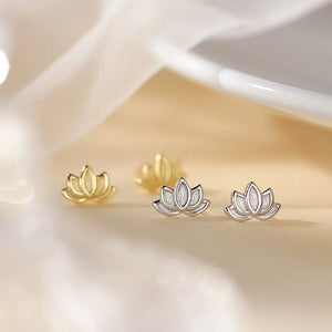 Boucles Clous d'Oreilles Fleur de Lotus Femme argent