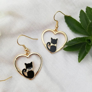 Boucles d'Oreille Chats Mignons noir