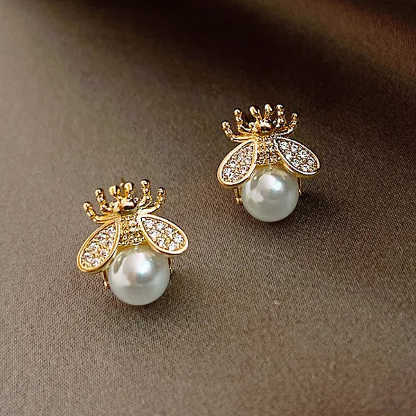 Boucles d'oreilles abeille et perle