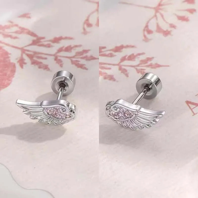 Boucles d'oreilles ailes d'ange rose