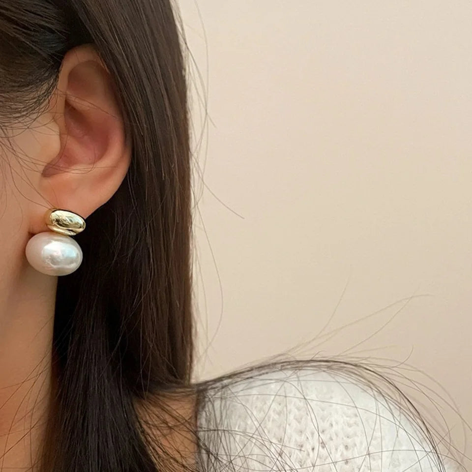 Double pearl silver earrings