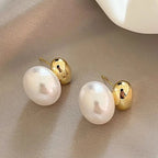 Double pearl gold earrings