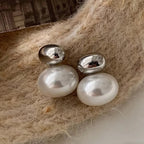 Double pearl silver earrings