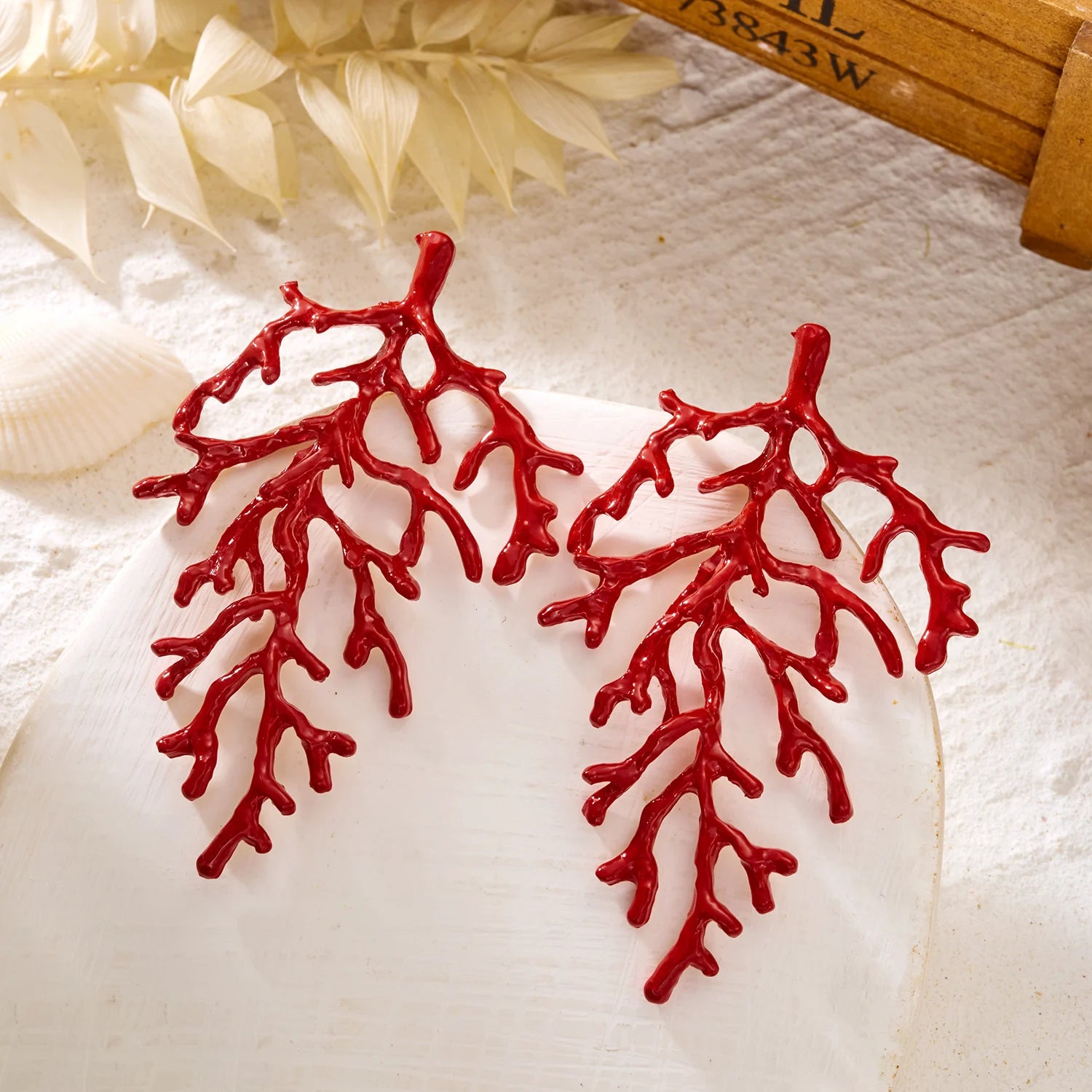 Boucles d'oreilles branche de corail rouge