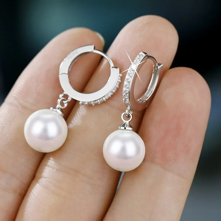 Boucles d'Oreilles Classiques avec Perle et Zircon