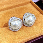 Boucles d'Oreilles Clou avec Perles et Strass argent