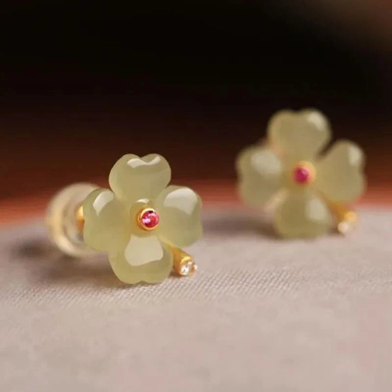 Boucles d'Oreilles Clou avec Trèfle à 4 Feuilles