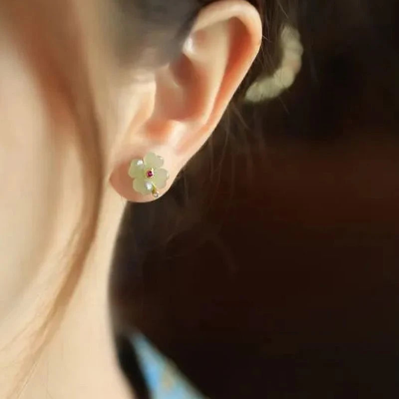 Boucles d'Oreilles Clou avec Trèfle à 4 Feuilles