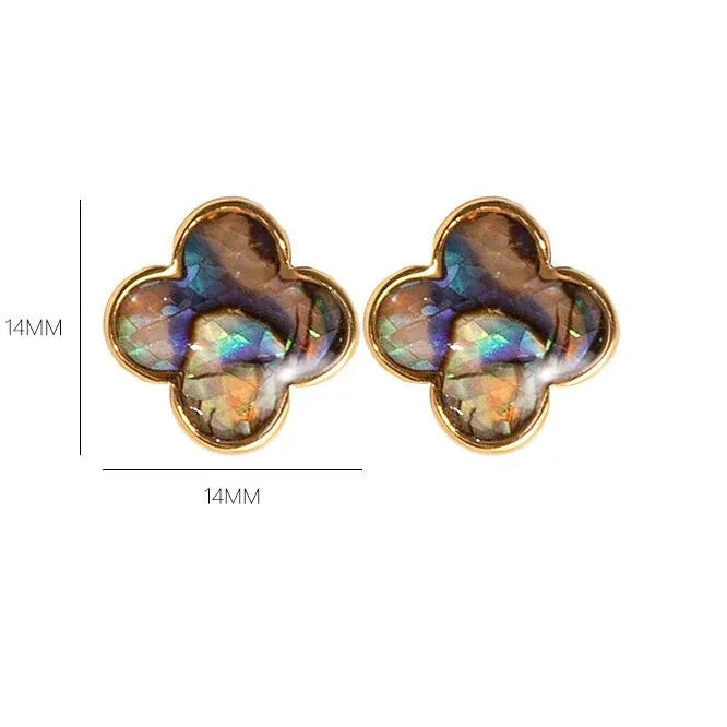 Boucles d'Oreilles Clou avec Trèfle à 4 Feuilles en Pierre Naturelle