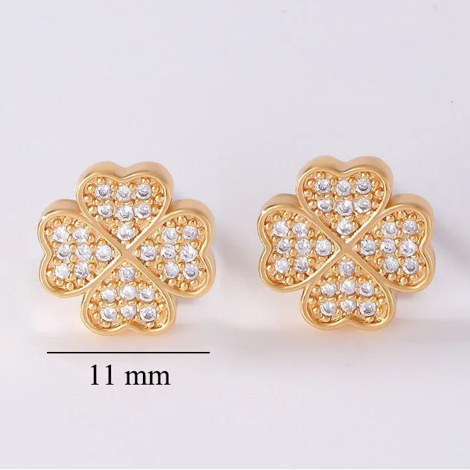 Boucles d'Oreilles Clou avec Trèfle à 4 Feuilles en Zircon