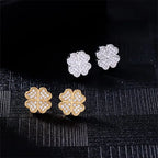 Boucles d'Oreilles Clou avec Trèfle à 4 Feuilles en Zircon or