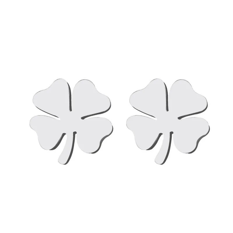 Boucles d'Oreilles Clou avec Trèfle à 4 Feuilles Porte Bonheur argent