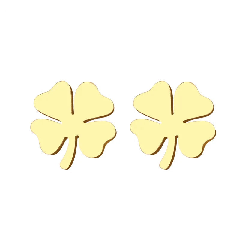 Boucles d'Oreilles Clou avec Trèfle à 4 Feuilles Porte Bonheur or