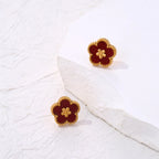 Boucles d'Oreilles Clou avec Trèfle à 5 Feuilles rouge