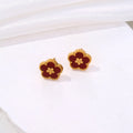 Boucles d'Oreilles Clou avec Trèfle à 5 Feuilles rouge