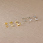 Boucles d'Oreilles Clou Croissant de Lune et Etoiles argent