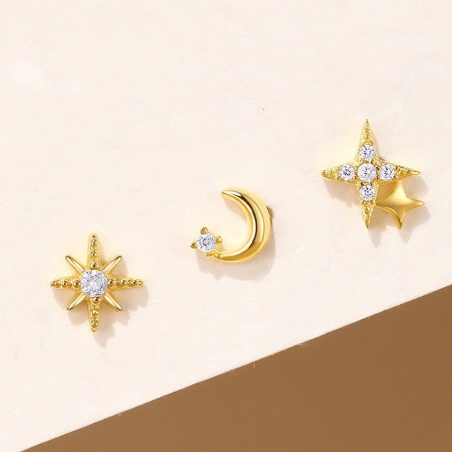 Boucles d'Oreilles Clou Croissant de Lune et Etoiles