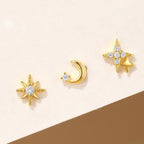 Boucles d'Oreilles Clou Croissant de Lune et Etoiles