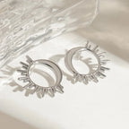 Boucles d'Oreilles Clou Croissant de Lune et Soleil argent