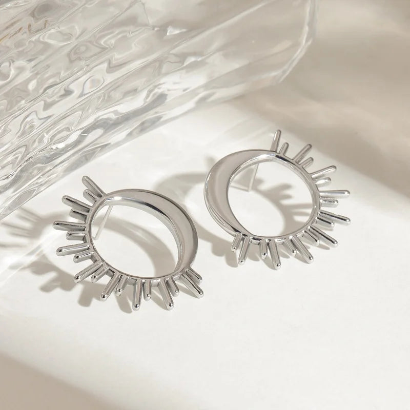 Boucles d'Oreilles Clou Croissant de Lune et Soleil argent
