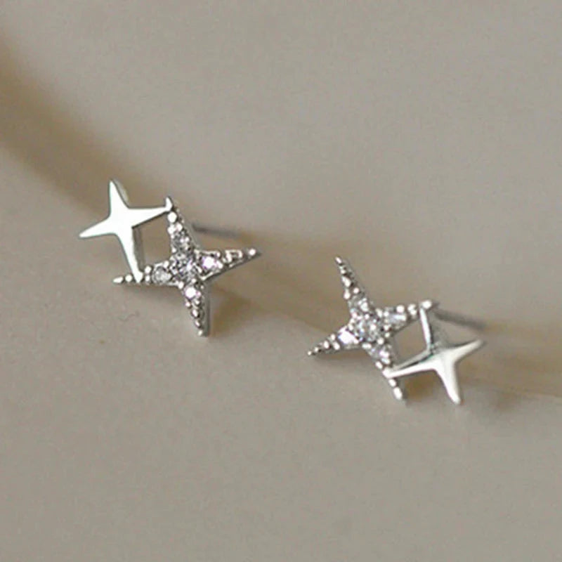 Boucles D'Oreilles Étoiles En Argent 925 Avec Cristaux - Clou D'Oreille Ciel Étoilé Pour Femme Ou Fille - 5