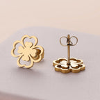 Boucles d'Oreilles Clou en Feuille de Trèfle à 4 Feuilles or