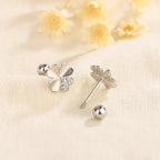 Boucles d'Oreilles Clou en Feuille de Trèfle à 4 Feuilles avec Zircon