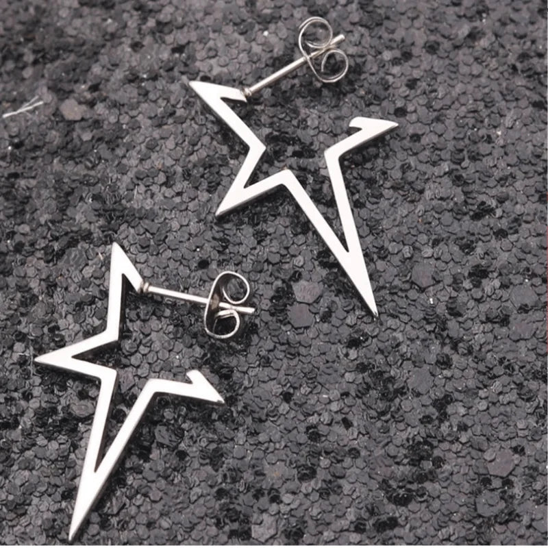 Boucles d'Oreilles Clou Etoile Style Punk argent