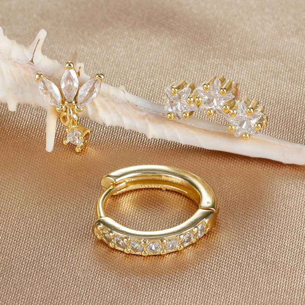 Boucles d'Oreilles Clou Etoiles en Zircon pour Femmes or