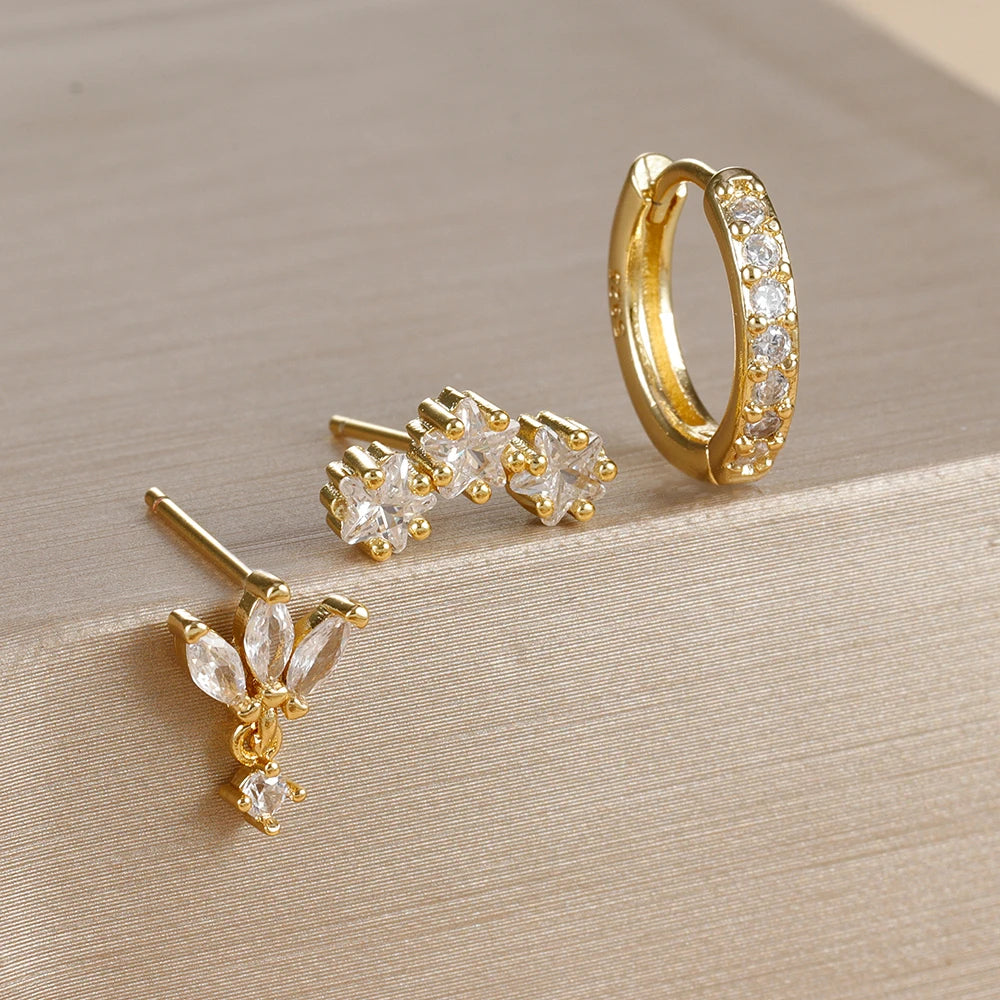 Boucles d'Oreilles Clou Etoiles en Zircon pour Femmes or