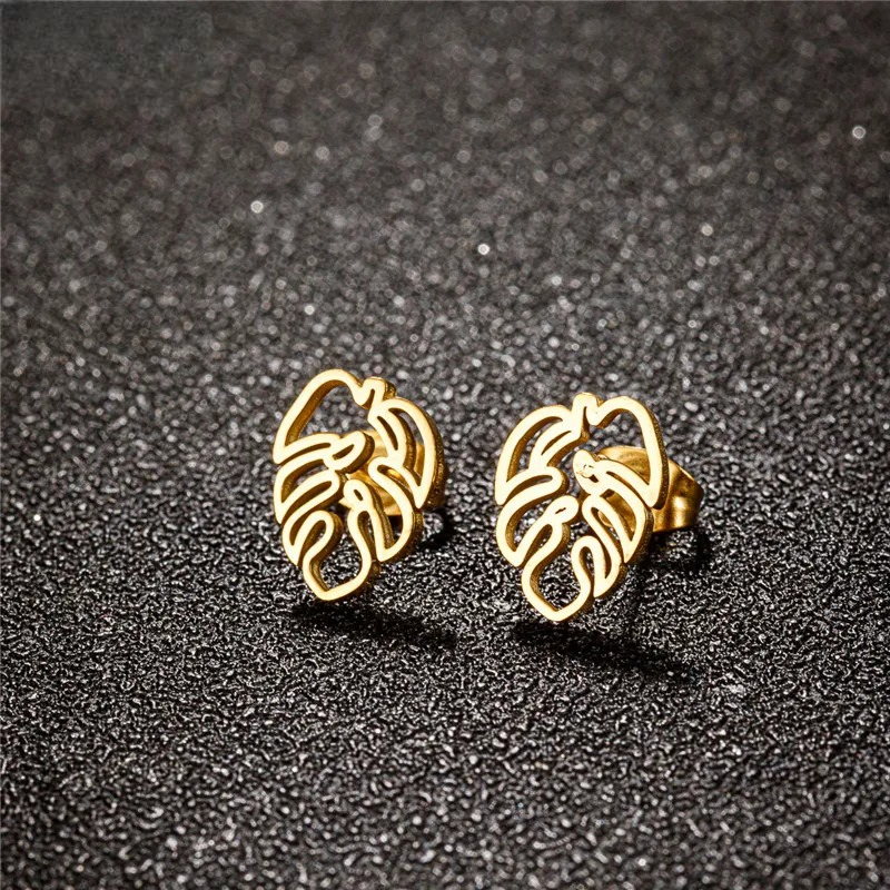Boucles d'Oreilles Clou Feuille de Palmier or
