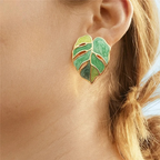 Boucles d'Oreilles Clou Feuille de Palmier vert