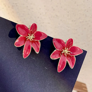 Boucles d'Oreilles Clou Fleur Rouge