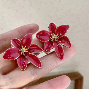 Boucles d'Oreilles Clou Fleur Rouge