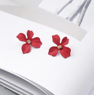 Boucles d'Oreilles Clou Fleur Quatre Pétales rouge