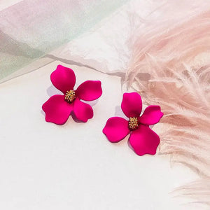 Boucles d'Oreilles Clou Fleur Quatre Pétales rose foncé