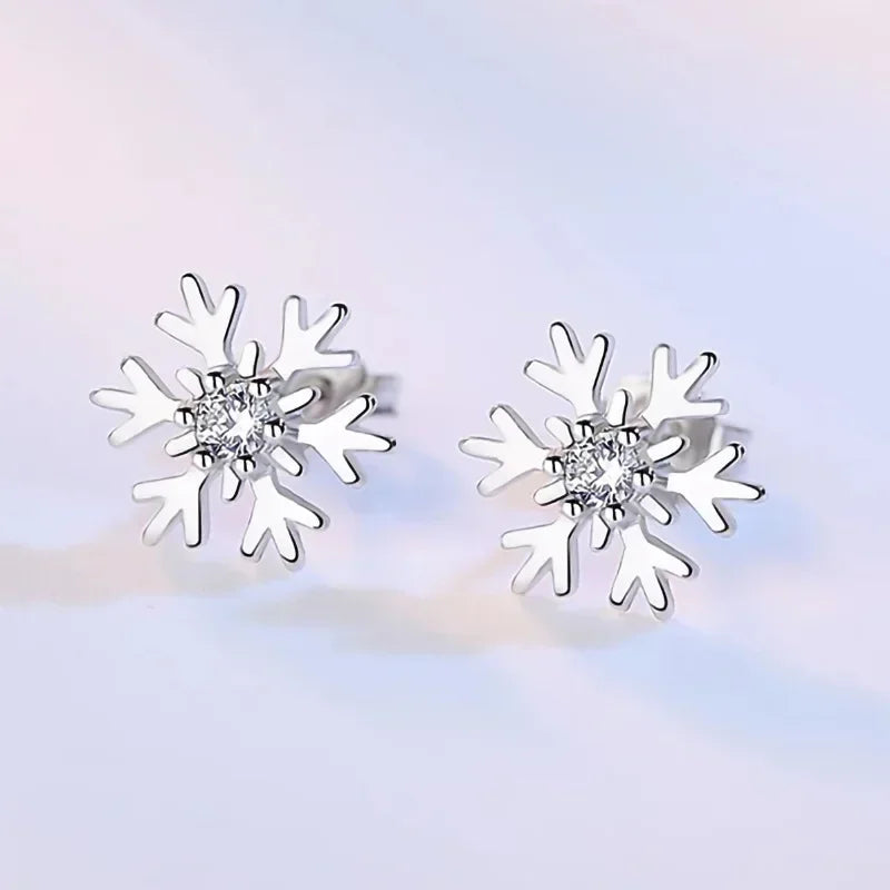 Boucles d'Oreilles Clou Flocon de Neige avec Zircon