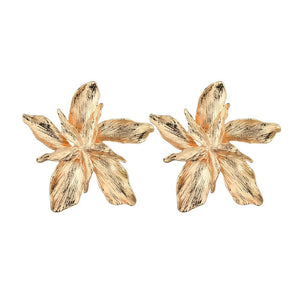 Boucles d'Oreilles Clou Grande Fleur Asymétrique or