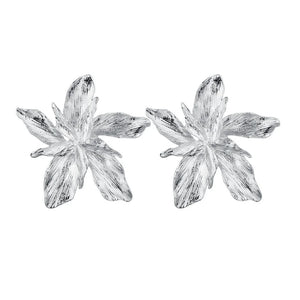 Boucles d'Oreilles Clou Grande Fleur Asymétrique argent