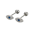 Boucles d'Oreilles Clou Contre le Mauvais Oeil en Strass argent