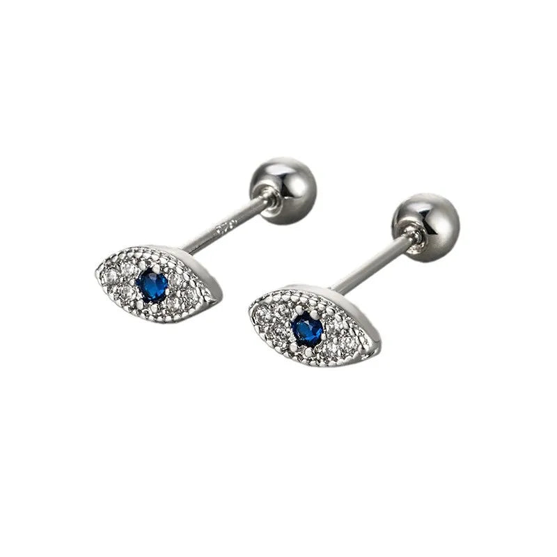 Boucles d'Oreilles Clou Contre le Mauvais Oeil en Strass argent