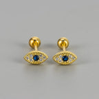 Boucles d'Oreilles Clou Contre le Mauvais Oeil en Strass or