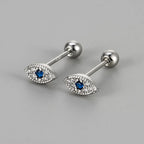 Boucles d'Oreilles Clou Contre le Mauvais Oeil en Strass argent
