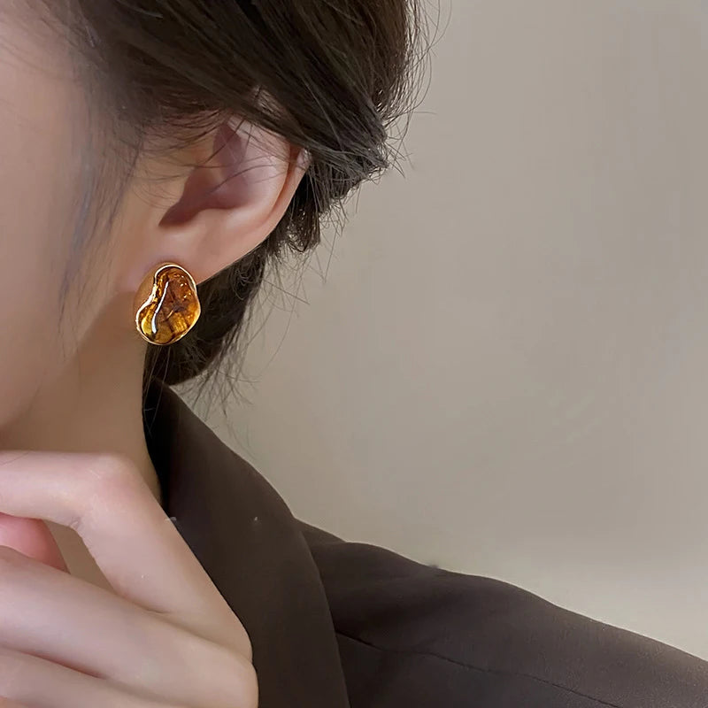 Boucles d'Oreilles Clou Oeil de Tigre de Protection Femme